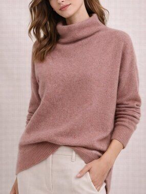 Vince Plush Cashmere Funnel Neck Sweater Dusty Rose Pink Medium